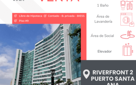 Se vende Suite en Riverfront 2 – Puerto Santa AnaPiso 9 #907
