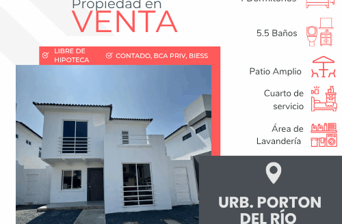 Se Vende Casa de Estreno en  Urb Porton del Río  Av. León Febres Cordero