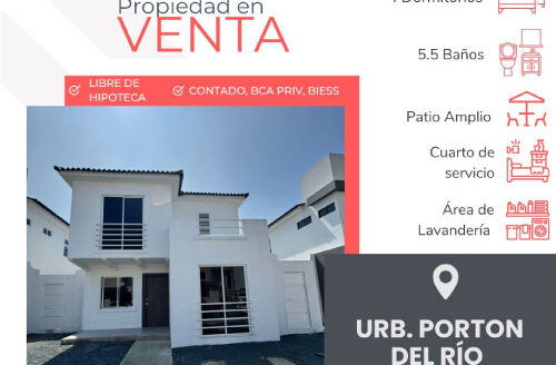 Se Vende Casa de Estreno en  Urb Porton del Río  Av. León Febres Cordero